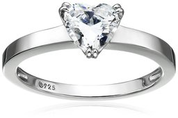 Platinum-Plated Sterling Silver Swarovski Zirconia 1.5 cttw Heart Shape Solitaire Ring, Size 9