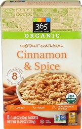 365 Everyday Value, Organic Instant Oatmeal, Cinnamon & Spice, 8 ct