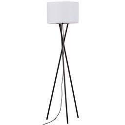 Rivet Mid Century Modern Tripod Living Room Floor Lamp With Light Bulb And Linen Shade - 64 Inches , Black