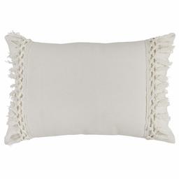 Amazon Brand – Rivet Modern Macrame Fringe Lumbar Throw Pillow - 18 x 12 Inch, White