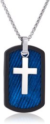 Men's Stainless Steel and Rubber Textured Dog Tag with Blue Ip and 24