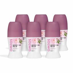 Amazon-merk: Solimo Antitranspirant-Roll-On voor dames voor zachte peeling met rozengeur, verpakking van 6 stuks