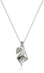 10K White Gold Calla Lily Diamond Pendant Necklace (1/10 cttw, I-J Color, I2-I3 Clarity), 18