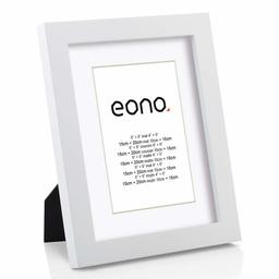 Eono by Amazon - Cadre en Bois Massif pour Photos de 10x15 cm (avec Passe-Partout) et 15x20 cm (sans Passe-Partout) avec Verre Haute définition à accrocher au Mur Blanc