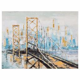 Amazon Brand – Rivet Contemporary Bridge Print with Gold Leaf Wall Art Decor on Canvas - 24 x 36 Inch, Blue and Gold