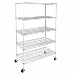 AmazonCommercial Heavy-Duty 5-Tier Steel Wire Shelving with Optional Wheels, NSF Certified, 48