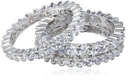 Sterling Silver Cubic Zirconia All-Around Band Stacking Ring Set (Set of 3), Size 5.5