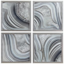 Amazon Brand – Rivet Set of 4 Silver Geodes Prints Wall Art Decor in Silver Frames, 12