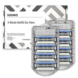 Amazon Brand – Solimo 3-Blade Razor Refills for Men, 8 Refills