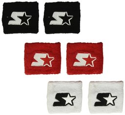 Starter Youth Unisex 6-Pack Wristband (Three Pair), Amazon Exclusive, Black/White/Team Red, One Size