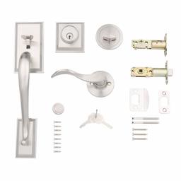 AmazonBasics Modern Handle Set and Deadbolt - Wave Lever - Satin Nickel