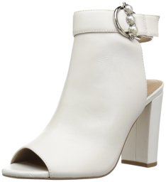 Amazon Brand - The Fix Women's Giana Open Toe Bootie with Pearl Buckle, bright white leather, 10 B US