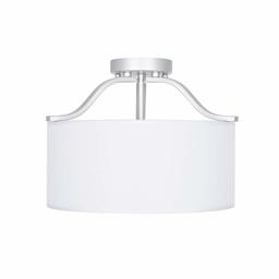 Ravenna Home Classic Fabric Semi-Flushmount Ceiling Pendant Light Fixture with 3 LED Light Bulbs - 15 x 15 x 11.5 Inches, Brushed Nickel