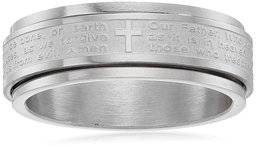 Steeltime Men's Stainless Steel Our Father Prayer Spinner Band Ring, Size 6