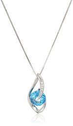 10k White Gold Swiss-Blue-Topaz and Diamond Accent Flame Pendant Necklace, 18