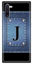 Amazon Brand - Solimo Designer Button Jeans Alphabet-J 3D Printed Hard Back Case Mobile Cover for Samsung Galaxy Note 10