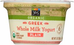 365 EVERYDAY VALUE Organic Greek Plain Whole Milk Yogurt, 5.3 OZ