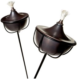 Strathwood Set of 2 Round Garden Stake Lanterns with Brushed Copper Finish