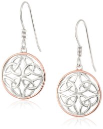 Amazon CollectionRhodium and Rose Gold Plated Sterling Silver Celtic Knot Round Drop Wire Earrings