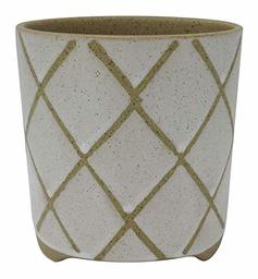 Amazon Brand – Stone & Beam Large Windowpane Footed Stoneware Planter, 9.25