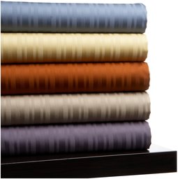 Pinzon 440-Thread-Count 100-Percent Cotton Damask Stripe Queen Sheet Set, Saddle