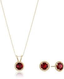 10K Gold Dainty Swarovski Crystal Birthstone Pendant Necklace with Stud Earrings Set, July