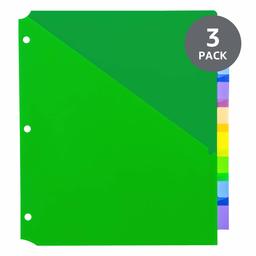 AmazonBasics 8-Tab Plastic Binder Dividers, Insertable Multicolor Tabs, with Single Pocket, 3 Sets