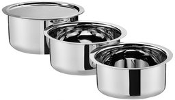 Amazon Brand - Solimo Stainless Steel 3-Piece Tope Set with One Steel Lid