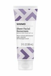 Amazon Brand - Solimo Sheer Facial Sunscreen SPF 55, 3.0 Fluid Ounce