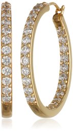 Yellow Gold Plated Sterling Silver Inside-Out Hoop Earrings set with Swarovski Zirconia (3 cttw)