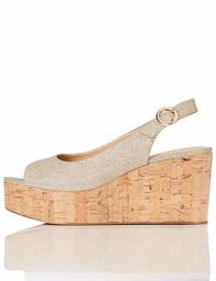 find. Women's Cork Peep Toe Sling Back Wedge Open Heels, Gold (Sparke Gold), US 5