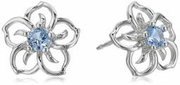 Sterling Silver Created Aquamarine Flower Stud Earrings