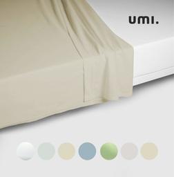 UMI. by Amazon - Sábana lisa de satén de algodón para cama doble, 300 hilos, piedra pómez, supersuave y cómoda, calidad de hotel, transpirable, lavable a máquina