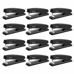 AmazonBasics Office Stapler with 1000 Staples - Black, 12-Pack