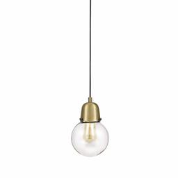 Amazon Brand – Rivet Mid Century Glass Globe Plug-In Hanging Pendant Lamp With Edison Light Bulb - 6.25 x 6.25 x 9.75 Inches, Gold