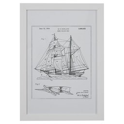 Amazon Brand – Stone & Beam Modern Metallic Ink Reprint of Sailing Ship Patent, White Frame, 15