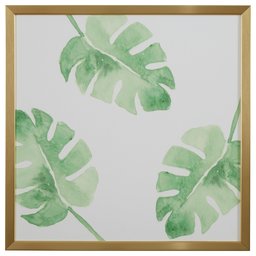 Amazon Brand – Rivet Watercolor Green Leaf Print Wall Art in Gold Wood Frame, 30