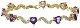 Yellow Gold Flashed Sterling Silver Amethyst and Diamond Accent Heart Wave Bracelet, 7.25