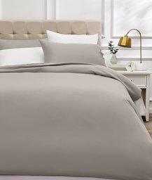 AmazonBasics 400-Thread-Count Cotton Sateen Duvet Cover Set with 2 pillowcases - 220x250cm/ 50x80cm, Stone Grey