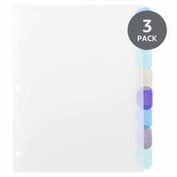 AmazonBasics 8 intercalaires en plastique, Onglets multicolores où glisser des étiquettes, 3 lots