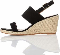 Marque Amazon - find. Wedge Leather Espadrille Sandales Bout Ouvert, Noir Black), 38 EU