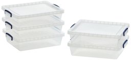 AmazonBasics Boîte de rangement en plastique transparent avec couvercle - 10,5 litres - Lot de 5