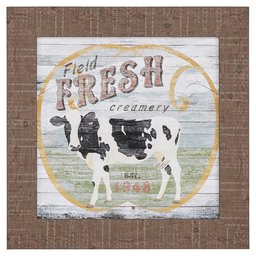 Amazon Brand – Stone & Beam Vintage Country Farm Supply Cow Print, Warm Grey Barnwood Frame, 21