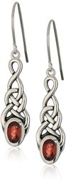 Sterling Silver Genuine Garnet Celtic Knot Linear Drop Earrings