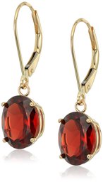 14K Gold Oval Gemstone Dangle Leverback Earrings