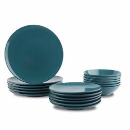 AmazonBasics 18-Piece Stoneware Dinnerware Set - Deep Teal, Service for 6