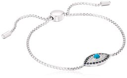 Sterling Silver Genuine Stabilized Turquoise with Created Blue and White Sapphire Evil Eye Bolo Adjustable Bracelet, 9