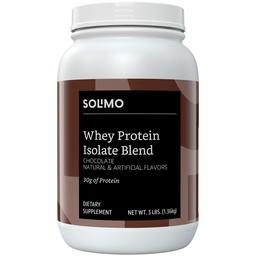 Amazon Brand - Solimo Whey Protein Isolate Blend, Chocolate, 3 Pound Value Size (35 Servings)