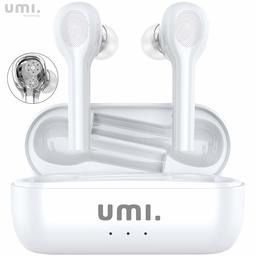 Umi. Essentials TWS Bluetooth 5.0 IPX7 W8 Wireless In-Ear Headphones for iPhone Samsung, Huawei with Patented Smart Metal Charging Case White