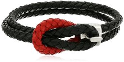 Men's Black and Red Genuine Leather Braided with Stainless Steel Hook Bracelet, 8